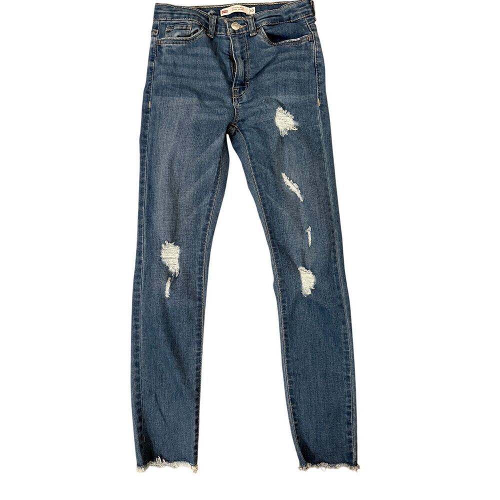 Levi’s Girls 710 Super Skinny Distressed Jeans Size 10 Blue Raw Hem